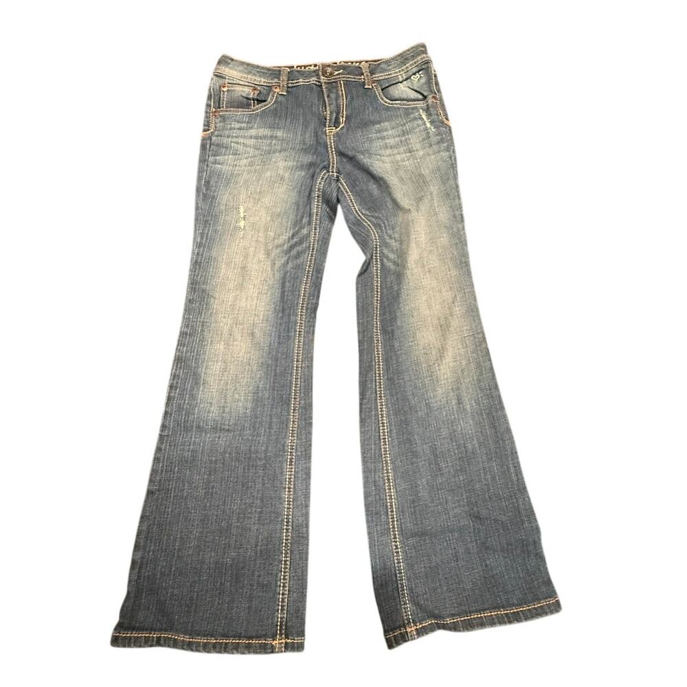 Justice Girls Simply Low Flare Casual Solid Blue Denim Jeans Size 12.5